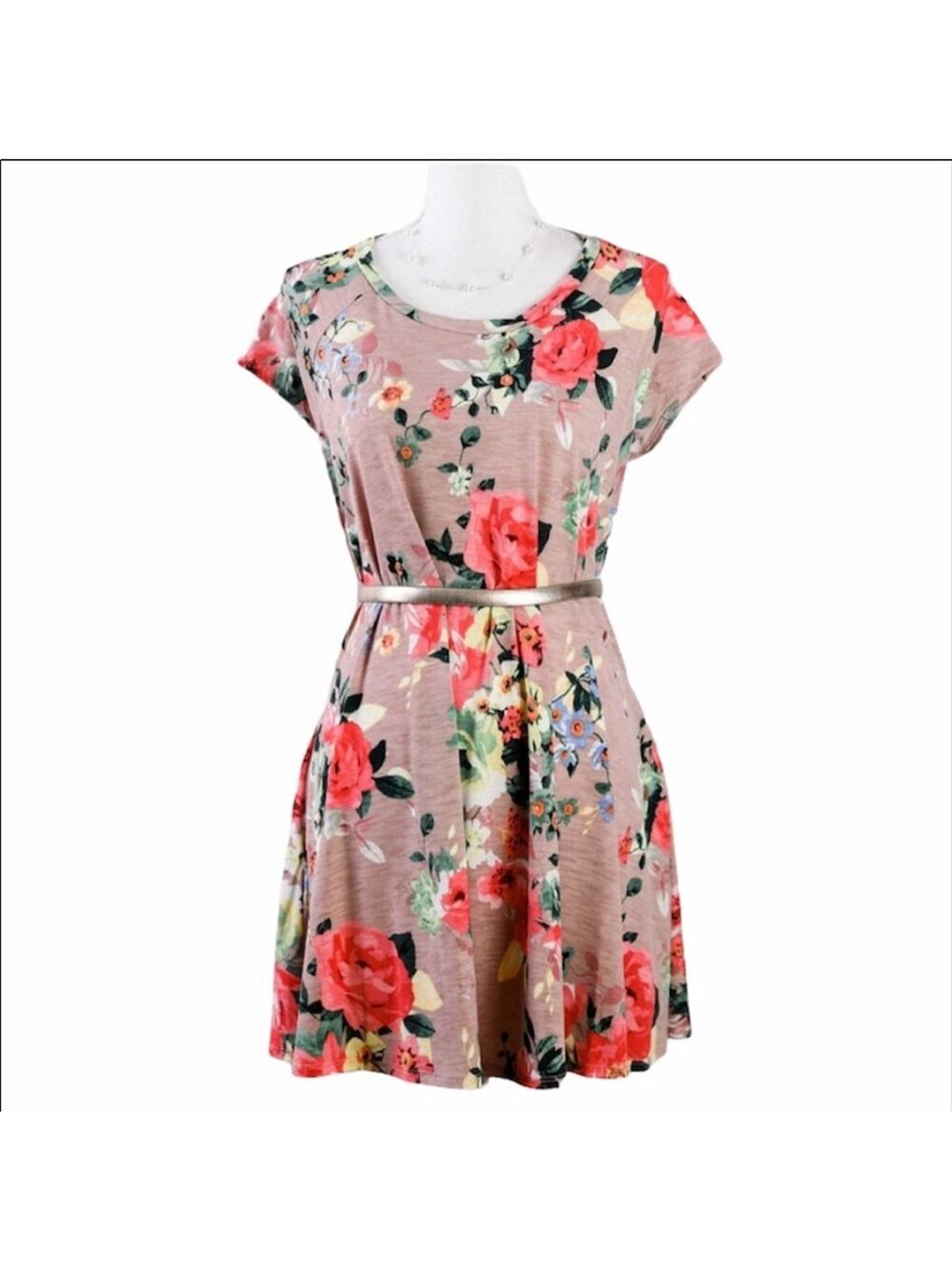 Short sleeve dress pink floral medium large